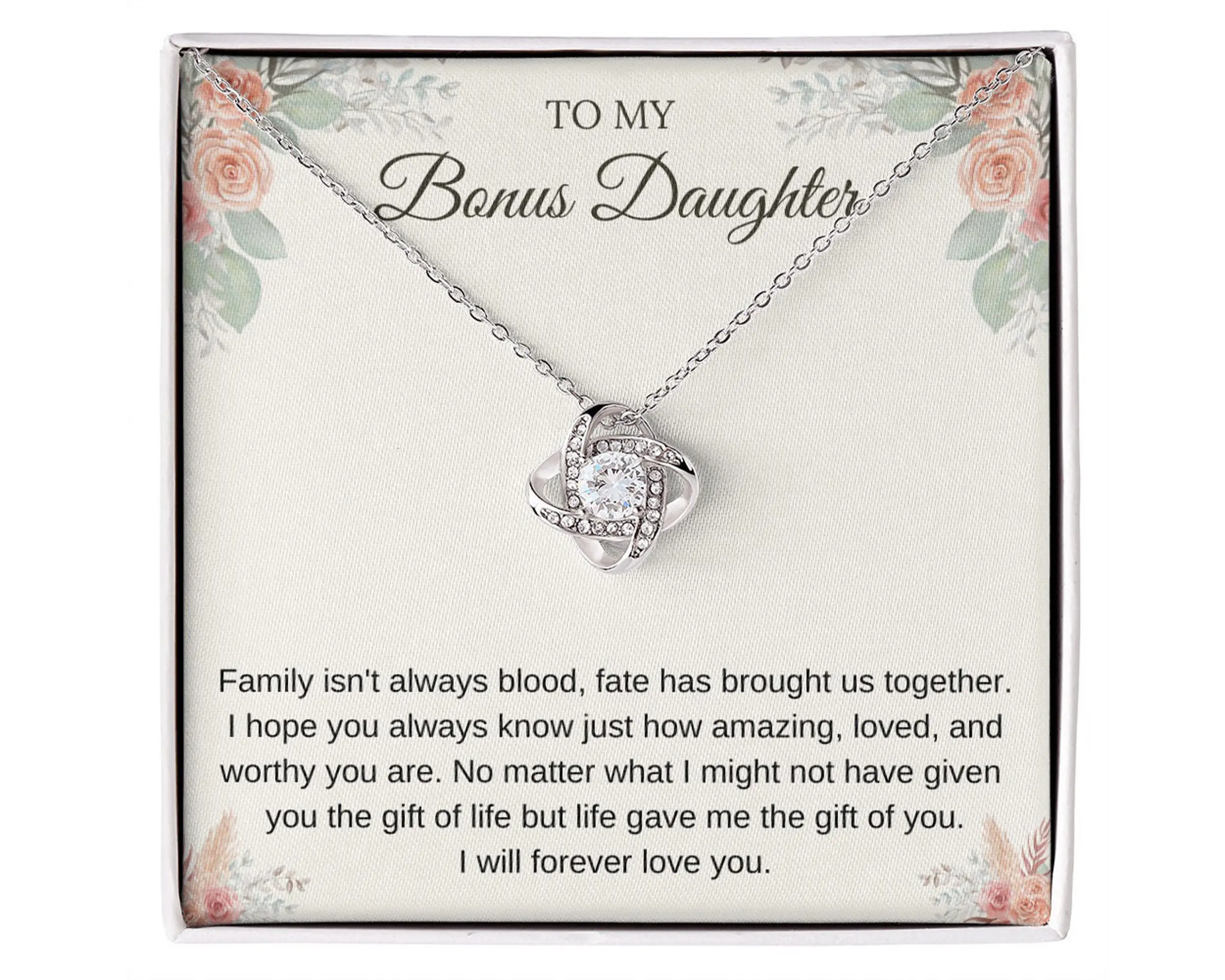 Bonus Daughter Gift - Step Daughter Necklace with Meaningful Message Card for Mother's Day