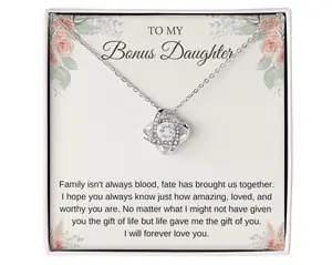 Bonus Daughter Gift - Step Daughter Necklace with Meaningful Message Card for Mother's Day