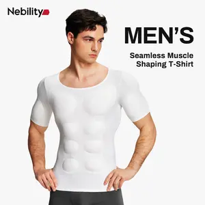 【LIVE】Nebility Men’s Invisible Seamless Muscle-Enhancing T-Shirt with Removable Muscle Pads and Light Compression Function, Suitable for Everyday Wear, Cosplay, and Special Occasions