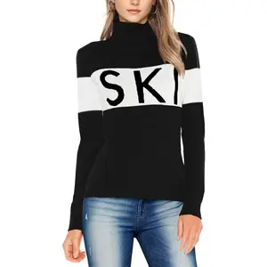 Women Sweaters Color Block Turtleneck Tops Comfy Winter Blouse 2024 Ski Sweaters Tight Knit Outfits Shirts XS-L