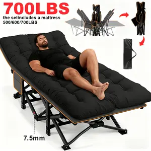 500 600 700 LBS Extra Large Thickened Folding Bed with Mattress Portable Guest Bed Ergonomic Sturdy Frame Camping Patio Sofa Bed Available Without Mattress