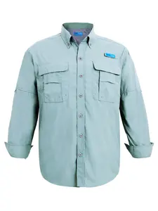 Menswear Men's Classic Tuna Fishing Long Sleeve Button-Down Shirt - UPF 50+ Sun Protection, Quick-Dry, Water-Resistant Fabric Casual Shirt