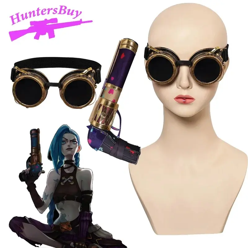 Adult Arcane Jinx Cosplay Goggles Weapons Eye Glasses 2024 Game LoL TV 2 Gun Props Costume Accessories Eyewear Prop Halloween