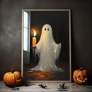 1 PC Canvas Print Art, Modern Vintage Style Halloween Ghosts Candle, Room Decor Wall Poster, Living Room Sofa Background Decoration-2D
