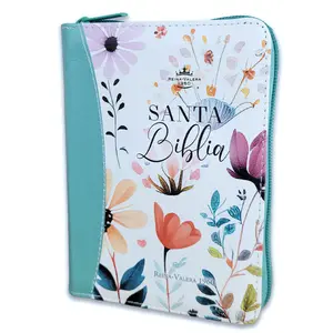 Biblia de Bolsillo 8 puntos con Cierre para Mujer RV1960 imit piel turquesa con índice y canto floral