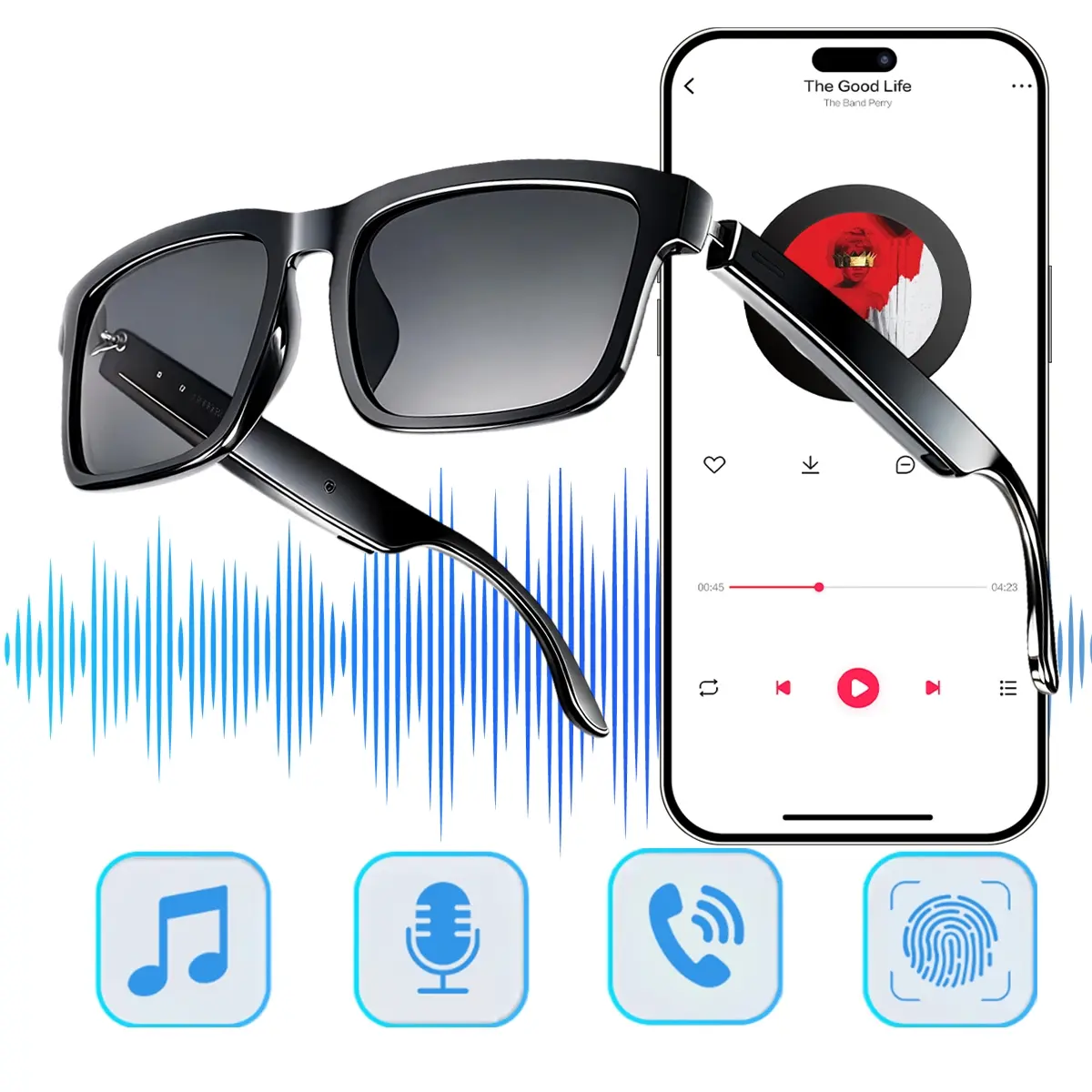 Smart Glasses,Open-Ear Sound Mic & Speakers,Touch Control,Smart Audio Polarized Sunglasses with Photochromic Lenses,Voice Assistant,Unisex Bluetooth Glasses for Travel, Working & Driving, Wireless Audio Glasses