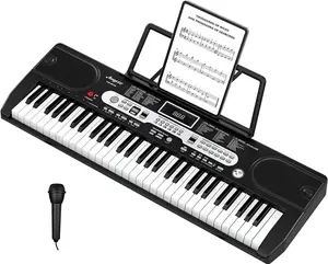 【Christmas Gift】61 Key Keyboard Piano For Beginners And Kids-Portable Electric Keyboard With Holder-Microphone-Charger-Note Sticker-Carry Bag
