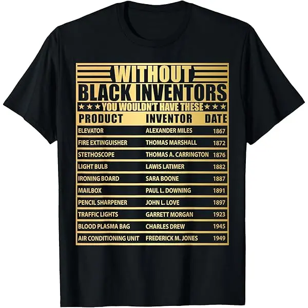 Men's Graphic Print T-shirt for Black History Month, Forgotten Inventors Casual Shortsleeve Top in 100% Cotton Regular Fit