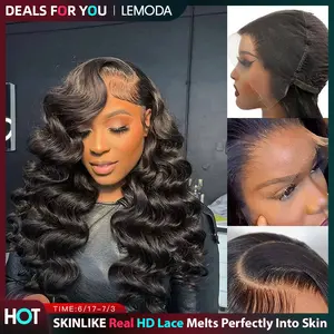 【DEALS FOR YOU]Lemoda 13x6 SKINLIKE Real HD Lace Wigs Pre-Pleached Knots 15A 13x4 Body Wave Full Lace Frontal Wigs Brazilian Virgin Human Hair 0.1mm Ultra-thin Tiny Knots Frayed Ends Lace Wig 200% Density summerwins