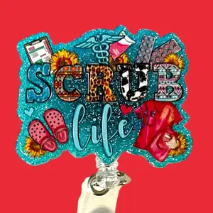 Glitter Scrub Life Badge Retractable Badge Reel for Medical Occupation. Cute Badge Holder