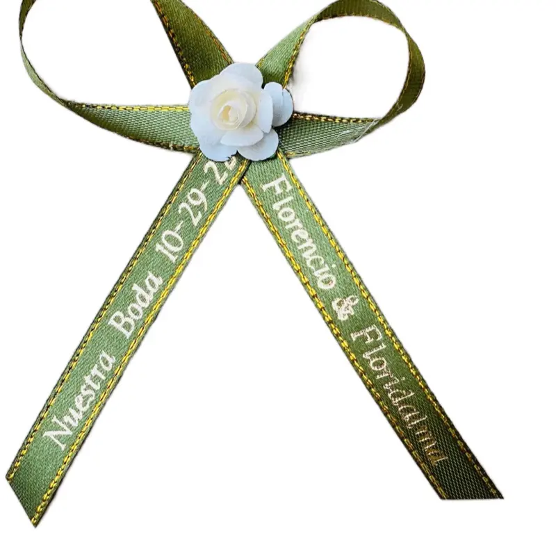 Custom Motif Satin Ribbon for Gifts & Wrapping - Personalized Elegant Floral Accent with White Rose, Add Personalization, 22 Characters per Tail Text Print, Ribbons Centrepieces, Meaningful Gifts, Personalized Packaging Supplies