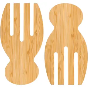 2 PCS 7 inch Large Salad Server Tongs Wooden Serving Spoons Tosser Forks Wood Salads Servers Utensils Kitchen Helper for Kitchen Serving Pasta Fruit
