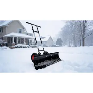 Adjustable Wide Snow Shovel with Wheels   36in Galvanized Blade Heavy-Duty 2-Wheel Snow Pusher Hand Plow for Snow Removal w/Wheels, Adjustable Handle, Blade Angle - Black