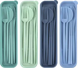 4 Sets Reusable Utensils Set with Case,Travel Utensils with Case,Reusable Utensils for Lunch Box accessories,Portable Chopsticks Knife Fork and Spoon Lunch Utensils Set for Travel Daily Use