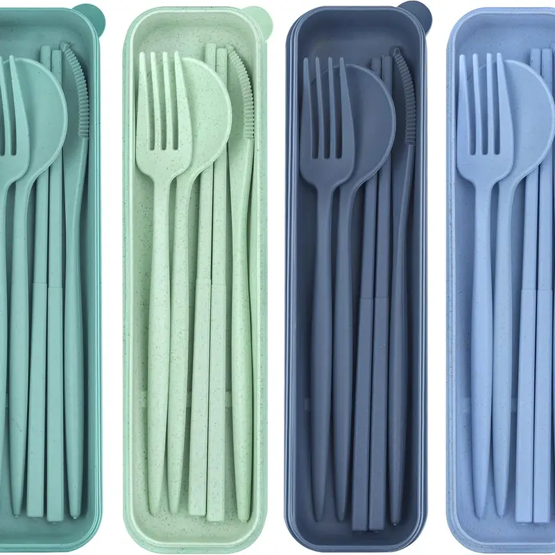 4 Sets Reusable Utensils Set with Case,Travel Utensils with Case,Reusable Utensils for Lunch Box accessories,Portable Chopsticks Knife Fork and Spoon Lunch Utensils Set for Travel Daily Use