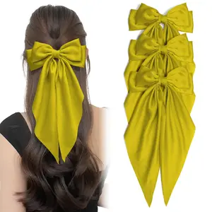 PCS Ginger Yellow Large Hair Bows for Women  Long Tail Bow Hair Clips Satin Ribbon Bow Hair Parties  Exchange Barrettes Ponytail Holder  Christmas Hair Accessories for Girls Teens