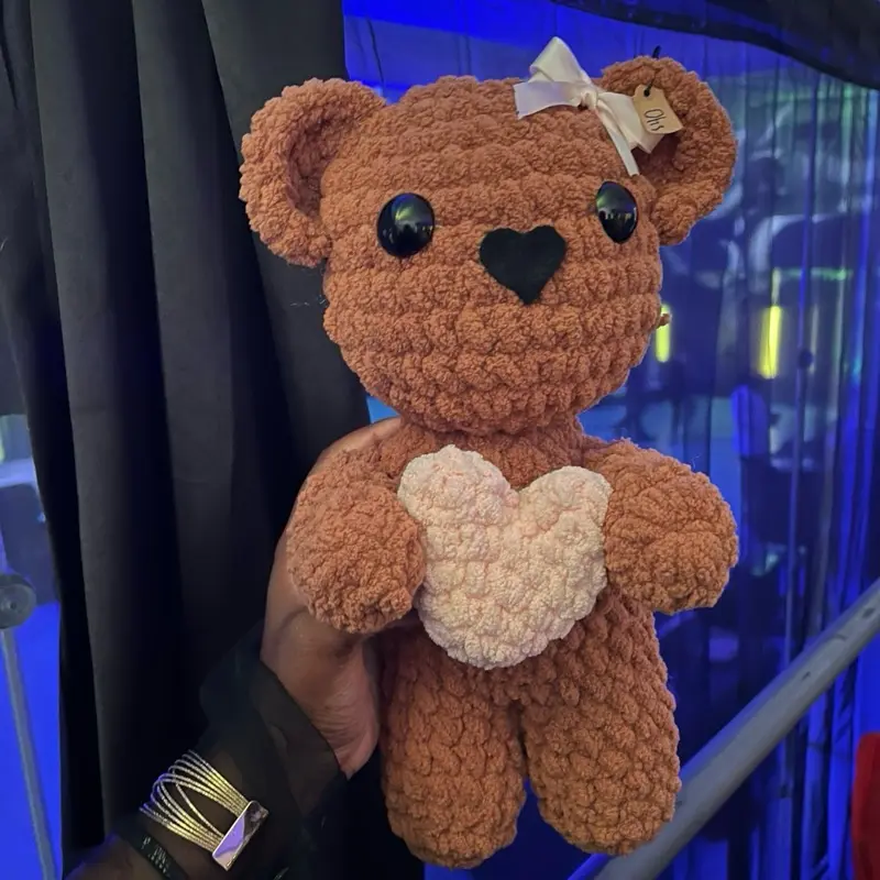 Crochet Teddy Bear with Heart - Adorable Stuffed Animal Featuring a Heart Design and Soft Texture