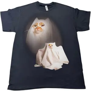 Ghost Kitten Meme Funny Halloween Spooky Cat Graphic Tshirt