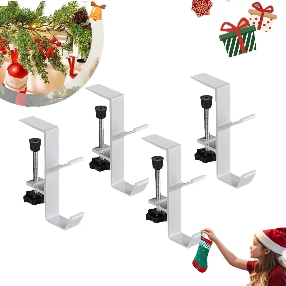 Adjustable 2-in-1 Metal Stocking & Garland Holders, Decorative Mantel Hooks for Christmas Fireplace, No-Drill Holiday Decor