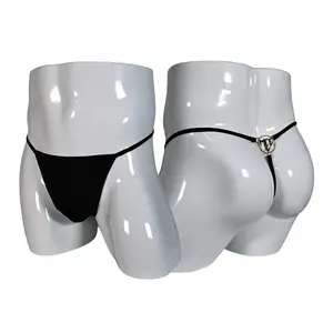 black MCE gold logo G string thong