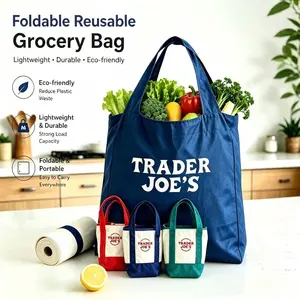 3pcs-Foldable Reusable Grocery Bag with Mini Tote Organizer Pouch, Portable Eco Tote with Small Canvas Insert for Travel, Storage and Daily Use Multipurpose Travel Tote Bag Perfect for Shopping & Vacation