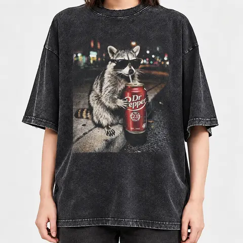Vintage Raccoons Dr Pepperr Comfort Colors T-Shirt with funny Gen Z dank meme design, trendy animal graphic tee, cotton streetwear gift for men and women alike.