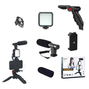 Vlogging Kit, Photographic Kit, Phone Tripod & Phone Mount & LED Light & Shotgun Microphone, Selfie Accessories for Content Creators, Phone Accessories for iPhone