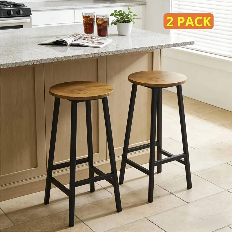 2-Pack Industrial Style Kitchen Barstools with Round Seat, Sturdy Construction, Ideal for Kitchen Island Home Use