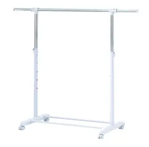 Adjustable Rolling Garment Rack Metal Chrome White with Wheels for Easy Movement