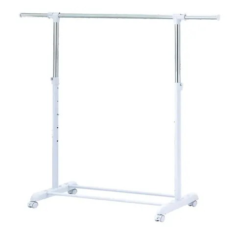 Adjustable Rolling Garment Rack Metal Chrome White with Wheels for Easy Movement