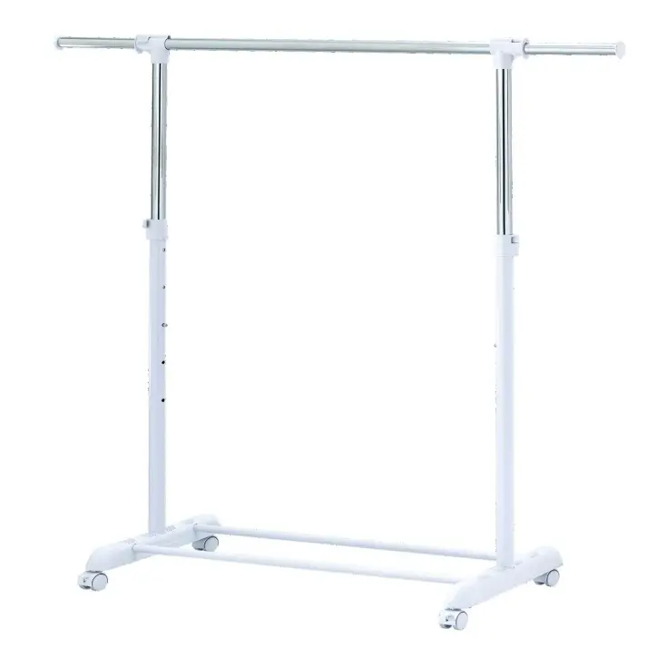 Adjustable Rolling Garment Rack Metal Chrome White with Wheels for Easy Movement