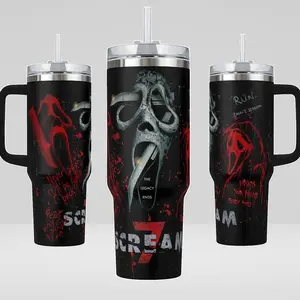 Ghostface Scream 7 Tumbler 40oz 20oz Movie Custom Cup 40 oz Tumbler With Handle, Tumbler 20oz No Handle, Gifts For Fans
