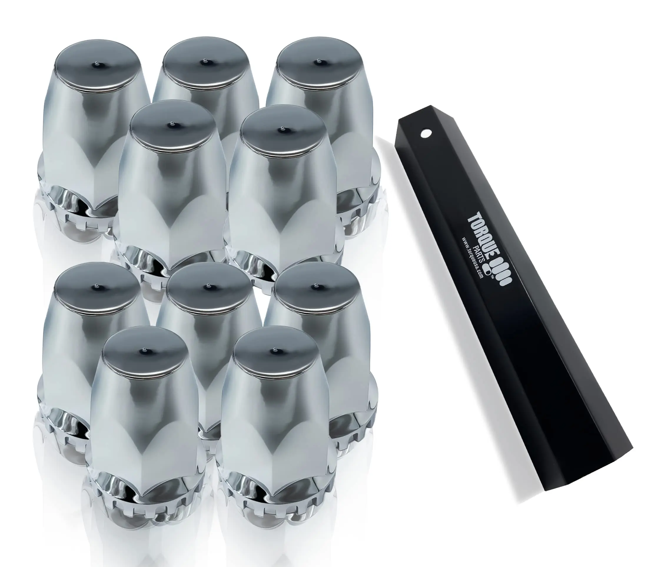 TORQUE 10-Piece 33mm Chrome Standard Screw-On Lug Nut Wheel Covers with Remover Tool Socket for Volvo, International Semi Trucks (TR10326, TR10259)