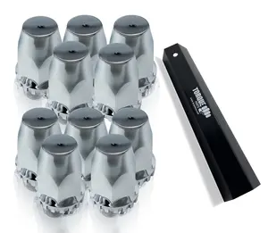 TORQUE 10 pcs of 33mm Chrome Standart Screw-on Lug Nut Covers with Remover Tool Socket for Volvo & International & Peterbilt & Kenworth & Mack & Freightliner Semi Trucks (TR10326, TR10259)