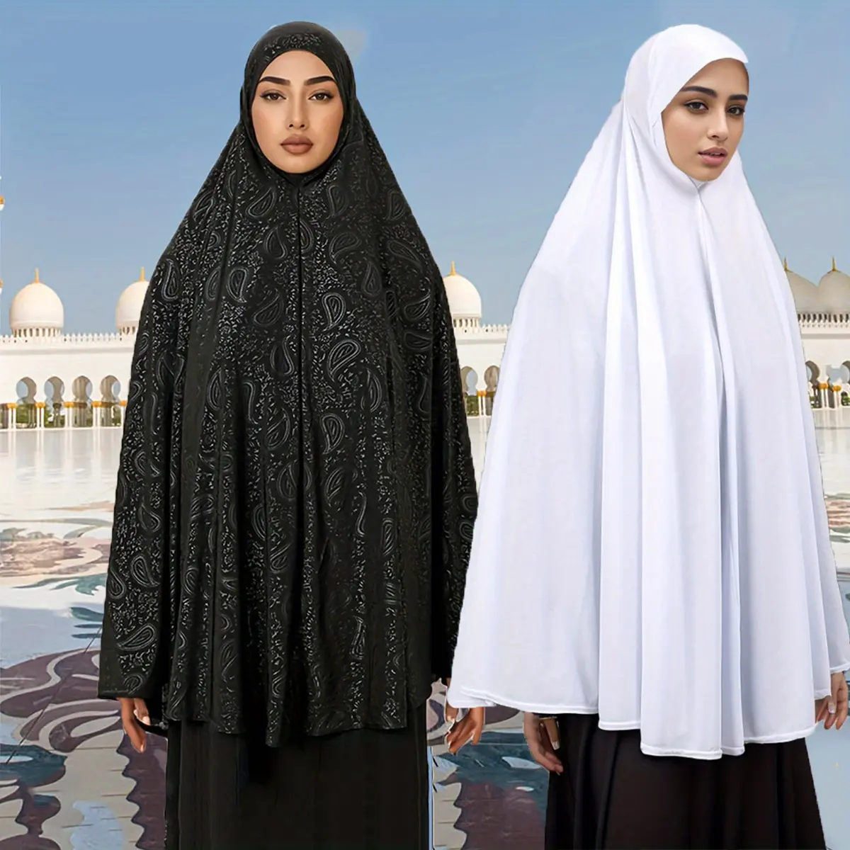 1pc Elegant Black Paisley Print Oversize Hijab - 100% Polyester, Breathable & Soft, Religious Theme, Woven Craftsmanship, Fitted Inelastic Headscarf for Family Gatherings & Prayer Parties