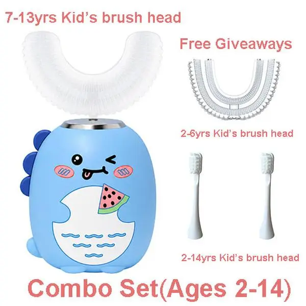 Kids Electric U-shaped toothbrush, food-grade silicone, BPA free, Children Rechargeable Sonic Toothbrush, with 4 brushes,3 cleaning modes, IPX7 waterproof, mouthwash dental mouth care soft soother Oral Sensitive unisex Cleansing electric toothbrush useful