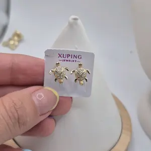 mini turtle earhoops plated gold 14k