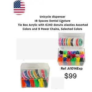 Ortho Elastics Ligature Ties Set with Chair-Side Unicycle Dispenser, Visible Rack, 6240 Donuts, 9 Power Chains, Assorted Colors, A1014Exp