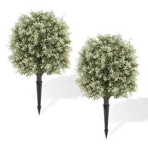 2 PCS Artificial Decorative Tree Realistic Artificial Plant For Outdoor, Weatherproof, With Tutor For Ground Colorful Decoration For Garden Patio Wedding Party Supplies Beige