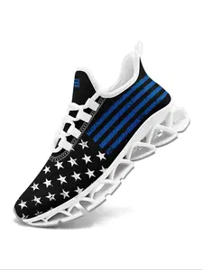 Men's Fashionable Random American Flag Print Lace Up Sneakers, Casual Comfortable Breathable Sports Running Shoes, Male All-match Round Toe Shoes for Daily Wear Running Athletic Shoes