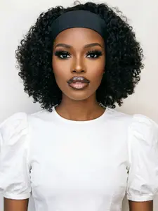 Headband Pixie Cut Wig, Human Hair Wig, Machine Made, Kinky Curly, 180% Density, Daily Party Use, Gift Wig