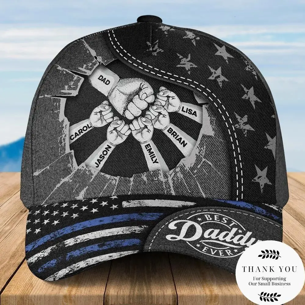 Custom Dad Classic Cap Personalized with Kids’ Names – Fist Bump Black Hat, Casual Wear, 250th Anniversary USA Independence Day Semiquincentennial Gift Father’s Day & Birthday Gift for Dad, Grandpa, or Husband