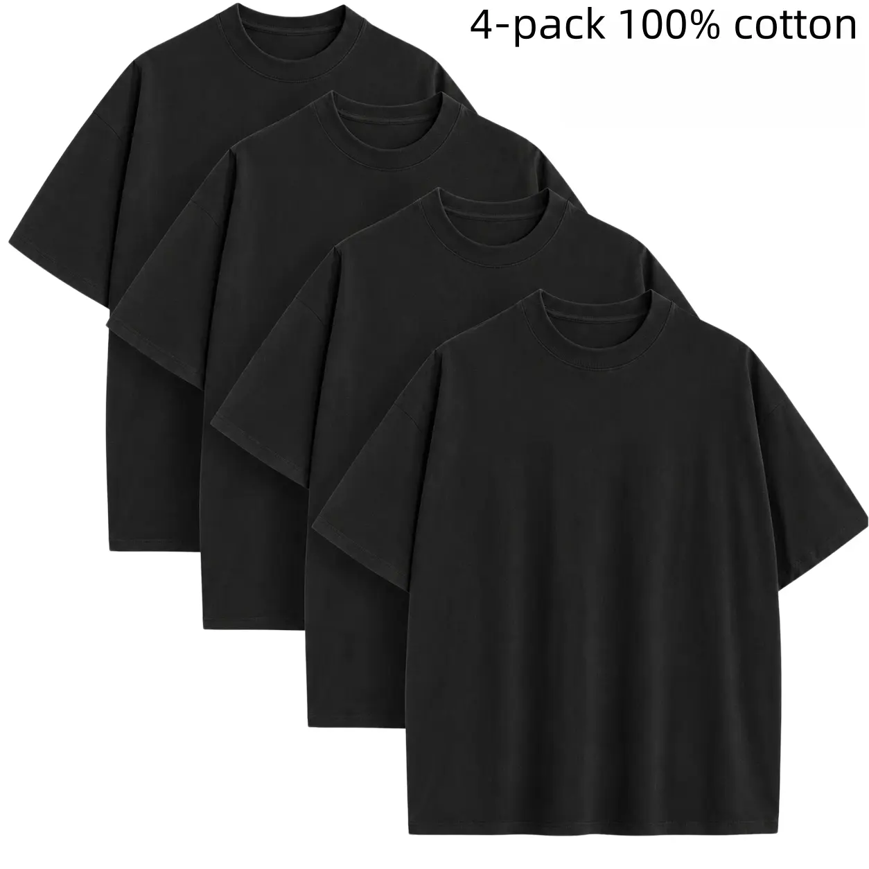 Men's 4-Pack Classic Minimalist Basic Pure Cotton Acid Washed Oversized Crew Neck Cargo-Inspired Male Clothing Tops, Short-Sleeve Gray All-Season Soft Tshirts with Drop Shoulders, Loose Fit, Sturdy Hem, Breathable Ribbed Layer for Casual Daily Streetwear