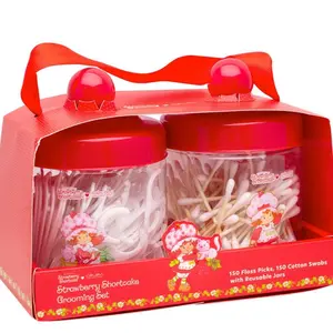 STRAWBERRY SHORTCAKE GROOMING SET WITH 150 FLOSS PICKS AND 150 COTTON SWABS WITH REUSABLE JARS Makeup Cosmetic