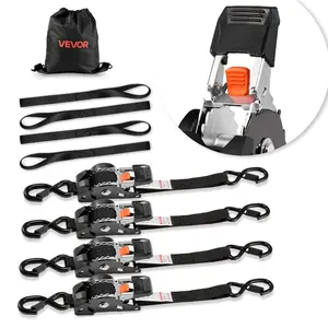 VEVOR Retractable Ratchet Straps, 1 inx 10 ft, Tie Down Straps with S Hooks, 1200 lbs Break Strength, 4 Soft Loops, Tie Down Ratcheting for Moving, Trailers, Motorcycles, Kayaks, Car Roof, 4 Pack, Carbon Steel, 1" Width Strap