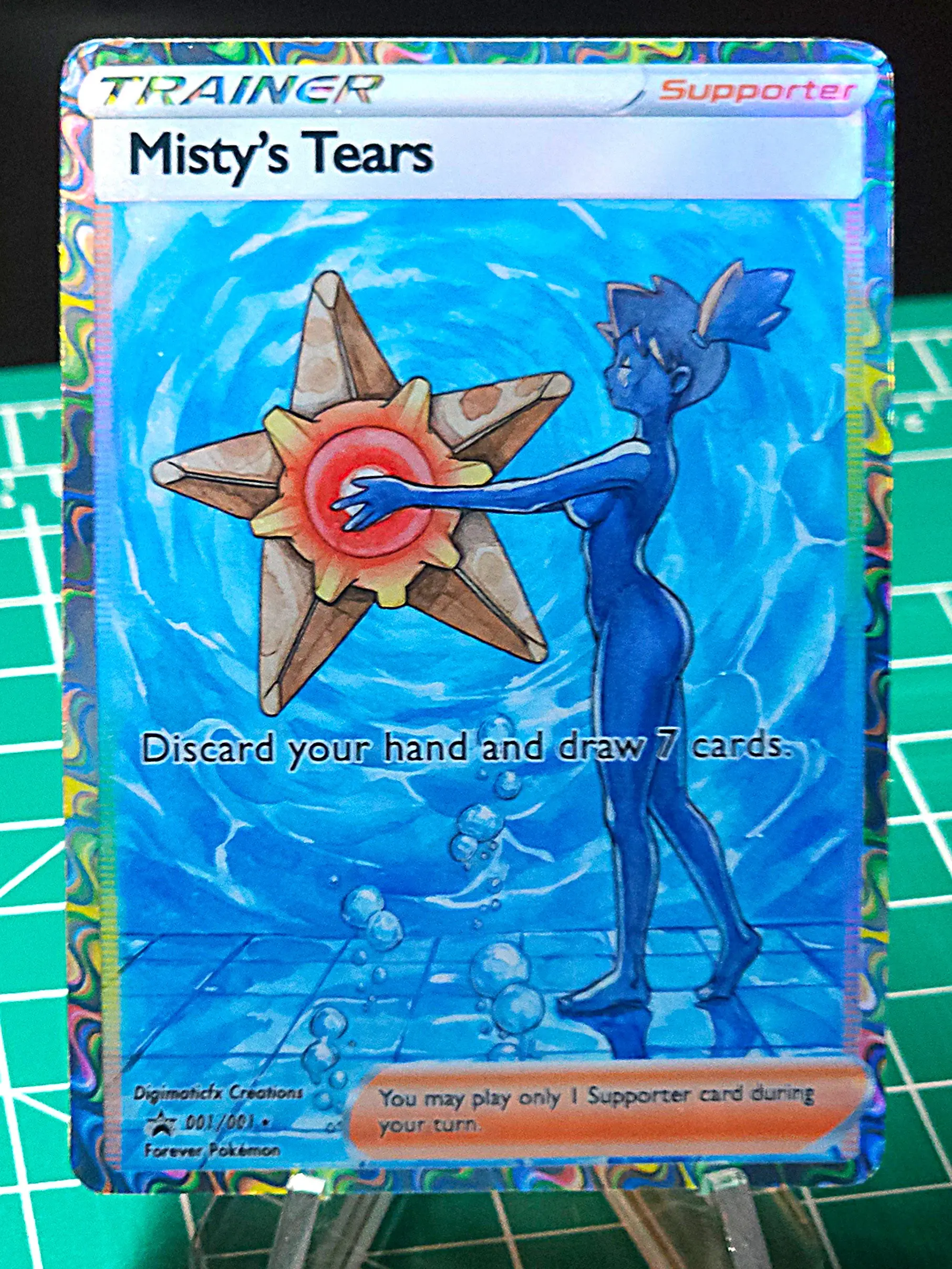 Custom Misty's Tears, Alternate Waifu Lewd Fan Art Trading Card, Glossy Holographic, Collectible Accessory