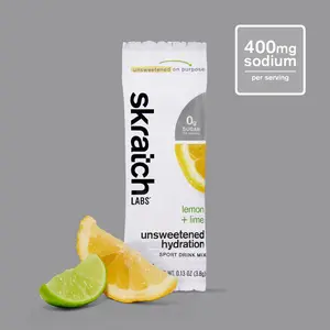 Skratch Labs Unsweetened Hydration Sport Drink Mix 0g Sugar Electrolyte Powder with Real Lemon Lime Flavor Clean Hydration for Athletes Replenish Sodium & Fluids Naturally 400mg Sodium per Serving - Beverage