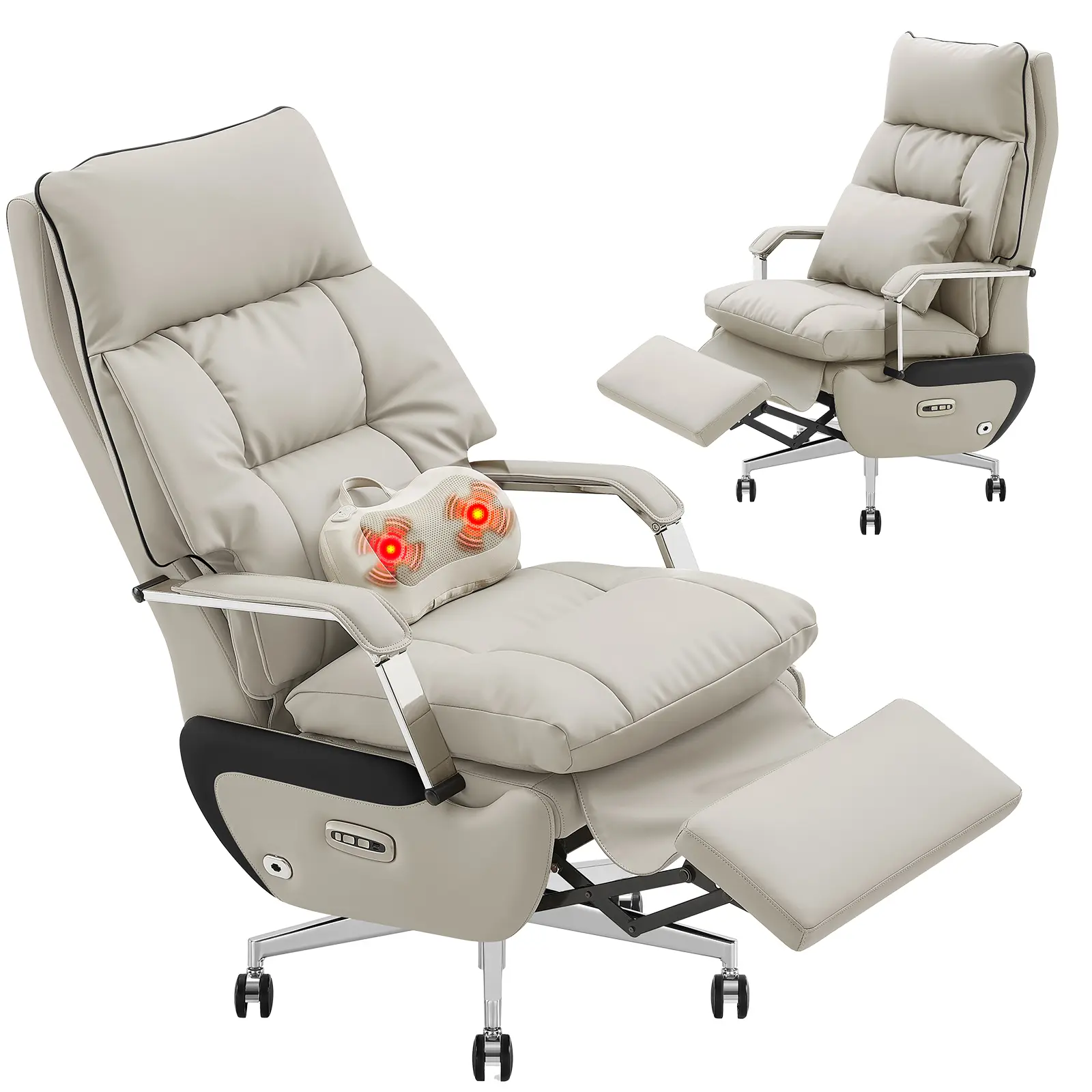 Ergonomic Executive Office Chair with Footrest – 400LBS Big and Tall PU Leather Desk Chair, One-Click Electric Recline with Massage & Pillow Support, High Back Wide Seat for Home Office