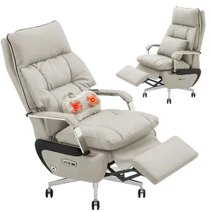 Ergonomic Executive Office Chair with Footrest – 400LBS Big and Tall PU Leather Desk Chair, One-Click Electric Recline with Massage & Pillow Support, High Back Wide Seat for Home Office