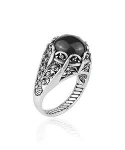 Filigree Art Black Onyx Gemstone Women Silver Cocktail Ring